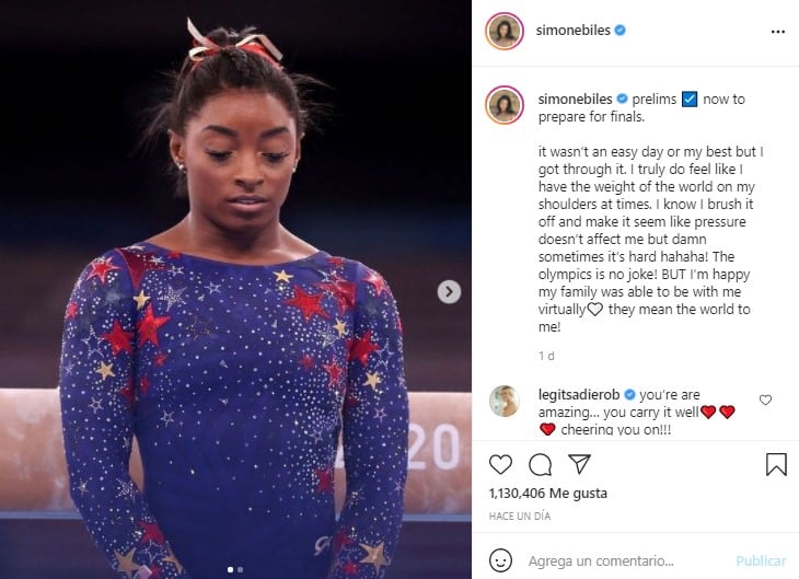 El mensaje de Simone Biles tras la clasificación.