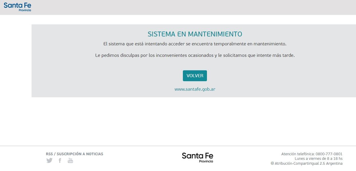 La página dejó de funcionar luego de un par de horas. (Gobierno de Santa Fe)