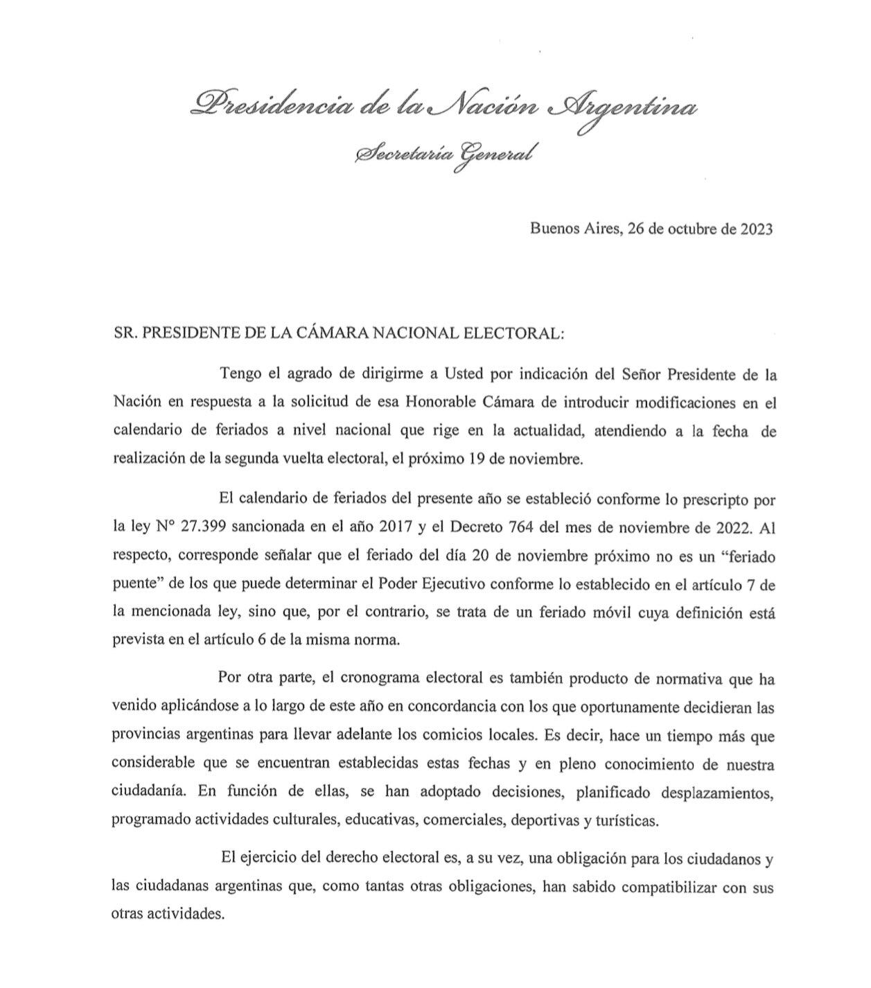 La confirmación del feriado del 20 de noviembre