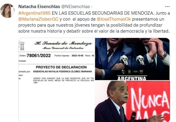 Asís e expresó la senadora Natacha Eisenchlas, en las redes.