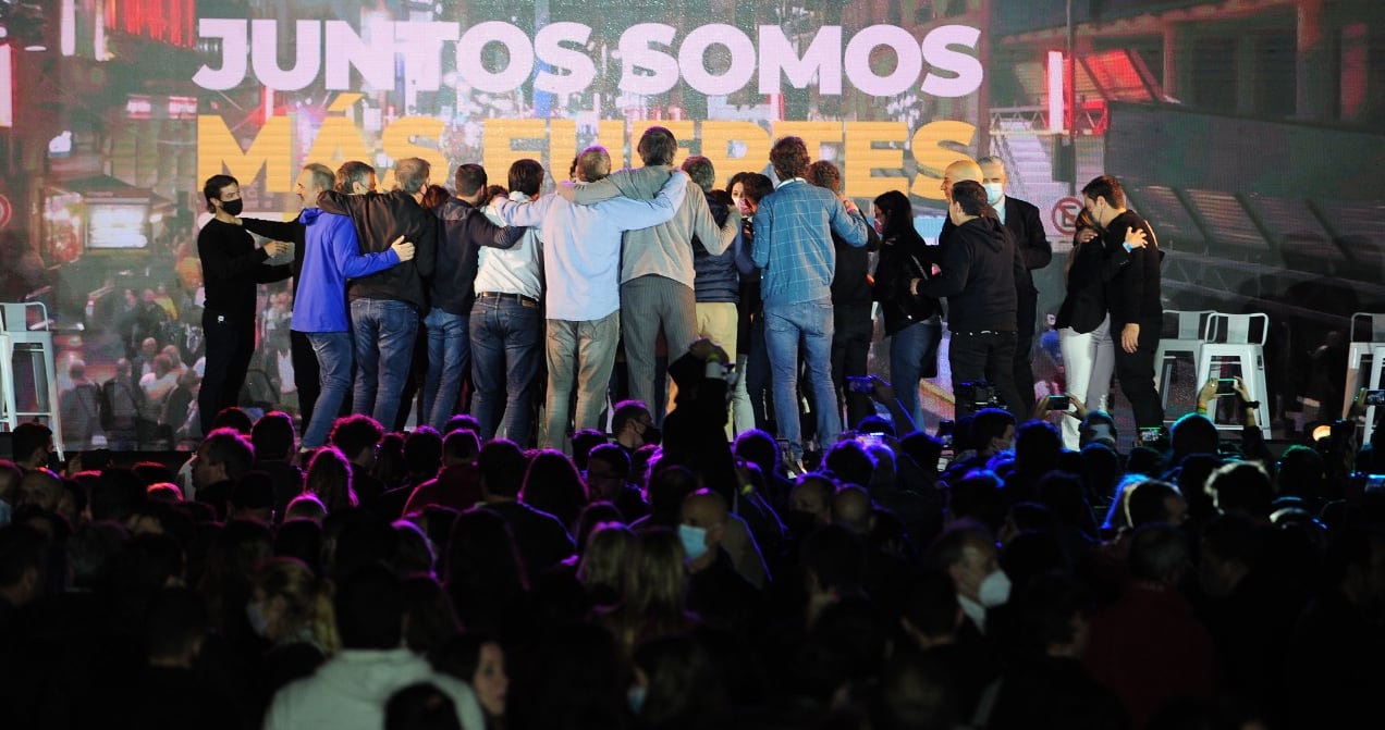 Los festejos de Juntos por el Cambio tras conocerse los resultados de estas PASO.(Federico López Claro).