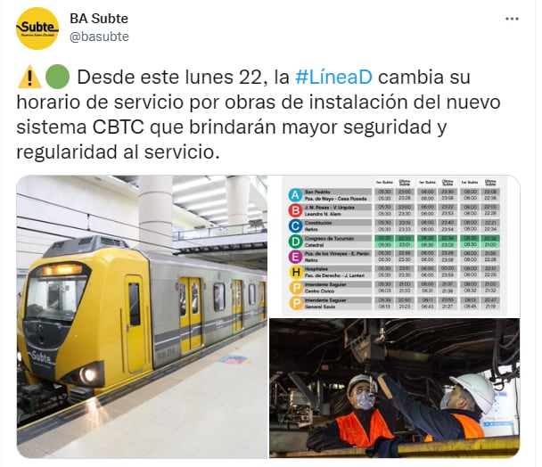 La línea D del subte modifica su frecuencia.