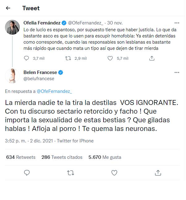 Belén Francese responde a Ofelia Fernández.