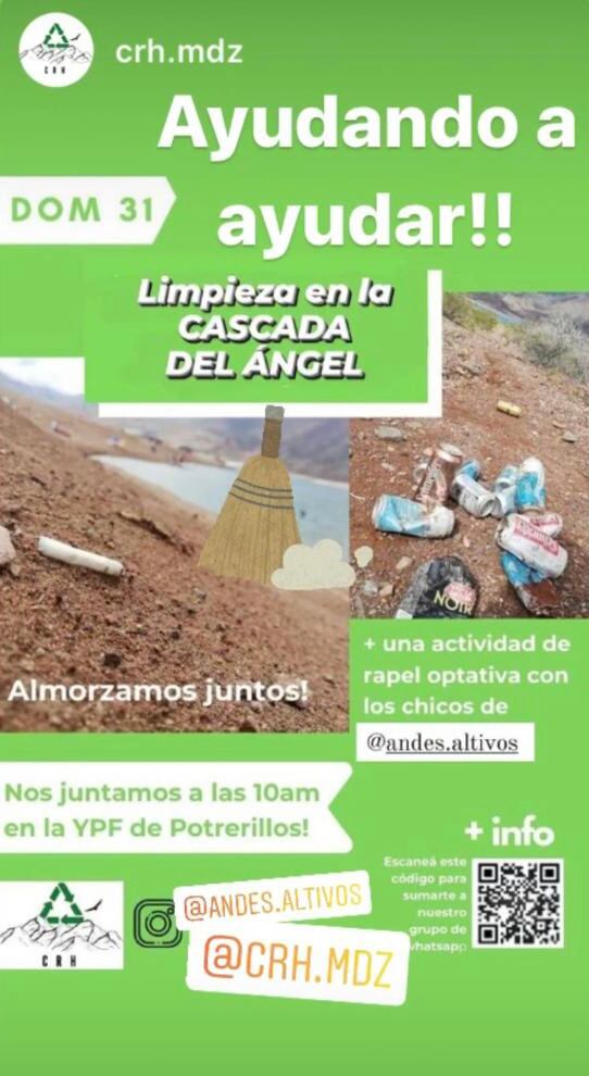 CRH invita a la población mendocina a limpiar la Cascada del Ángel.