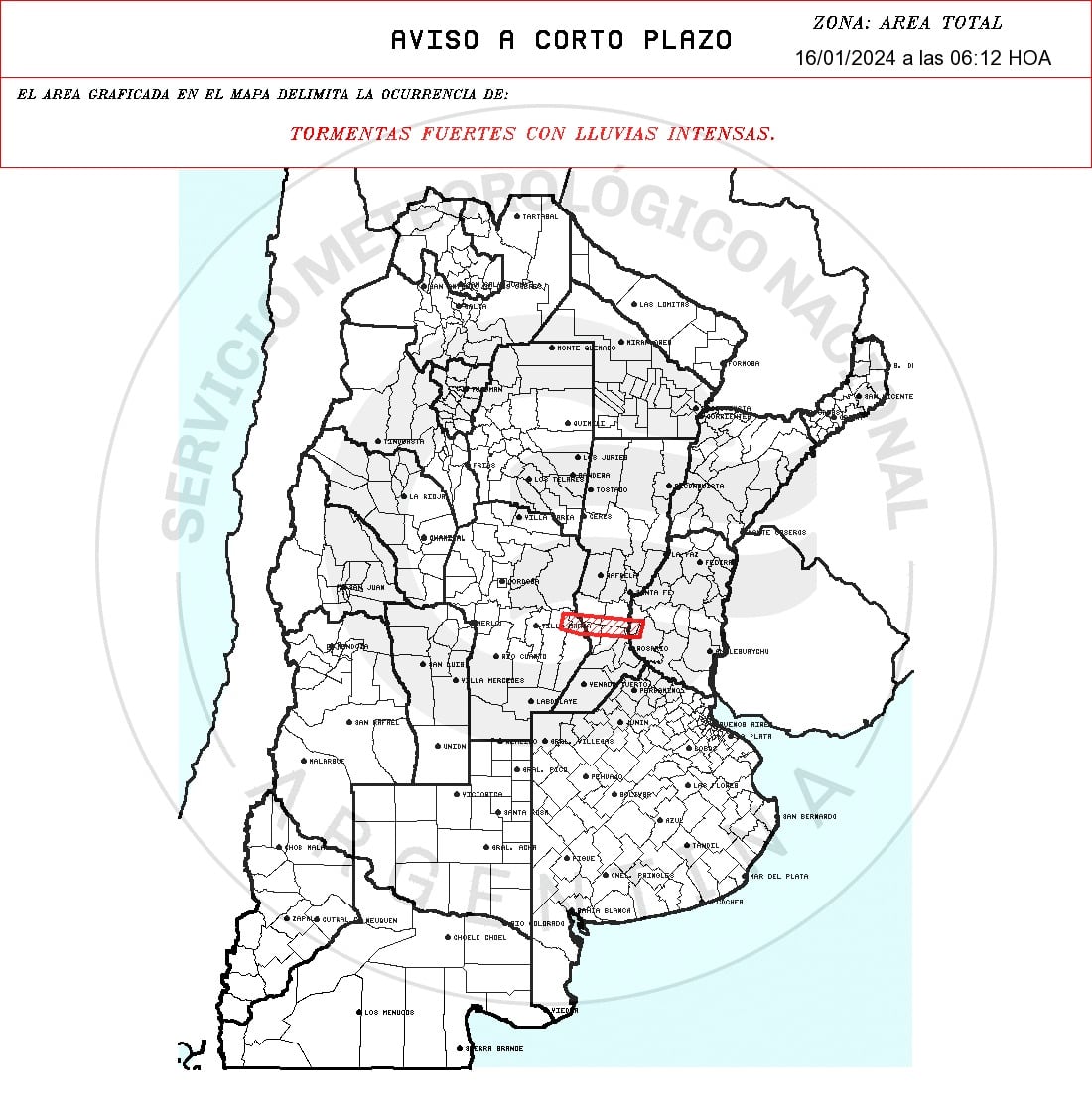 Alerta por tormentas intensas en Córdoba.