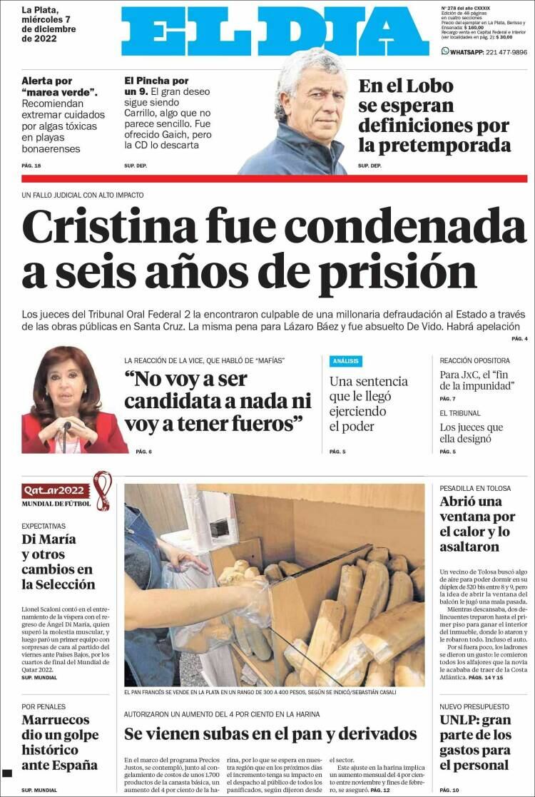 Condena a Cristina Kirchner. Las tapas de los diarios.