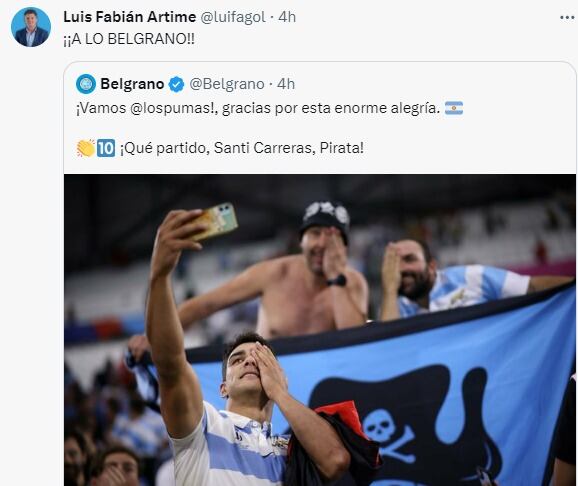 Luis Fabián Artime destacó el festejo Pirata de Santiago Carreras en el triunfo de Los Pumas.