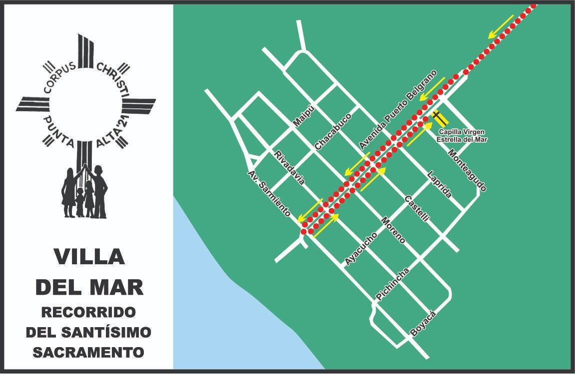 Recorrido de la procesión con el Santísimo Sacramento por las calles de Coronel Rosales