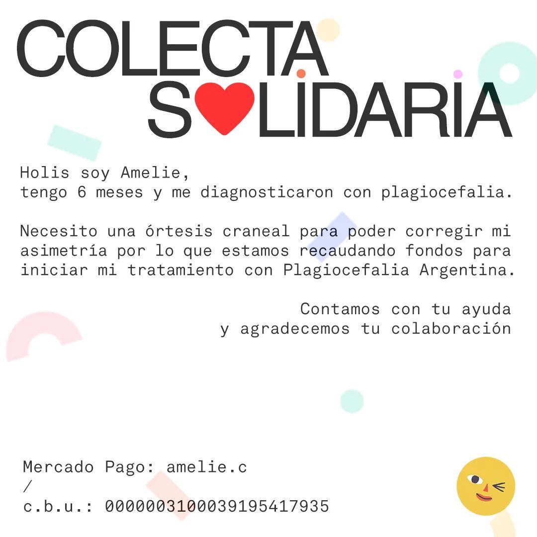 Colecta solidaria para Amelie, la bebé de 6 meses de Cipolletti que sufre plagiocefalia.