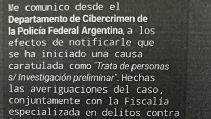 El mensaje de la extorsión. 