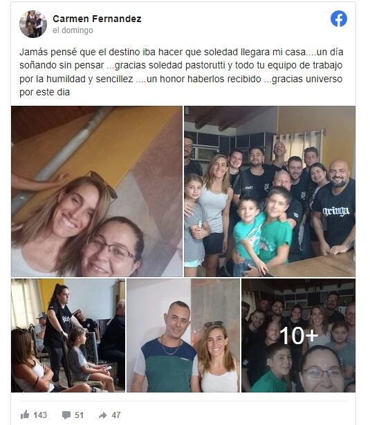 El mensaje de Carmen a Soledad Pastorutti en Facebook. 