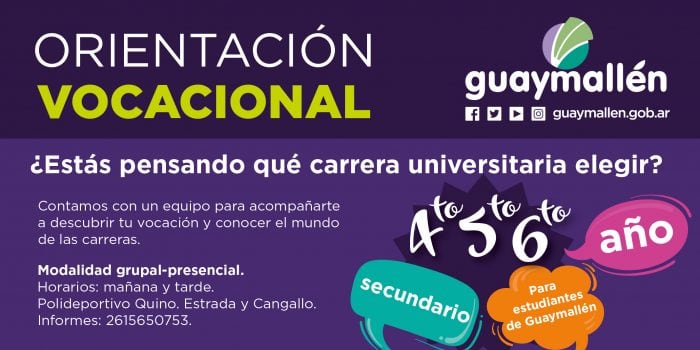 Infomación sobre Orientación Vocacional para estudiantes secundarios.