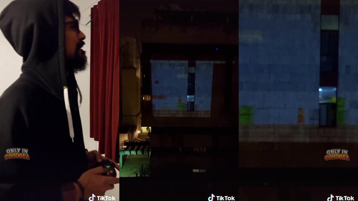 El sueño del pibe: un cordobés proyectó el Mario Bros en un edificio y se hizo viral