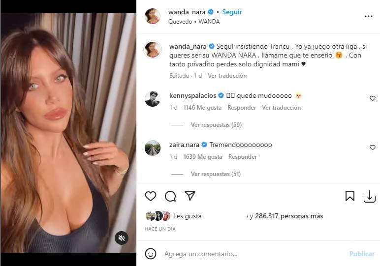 Wanda Nara compartió un tema de Quevedo con un mensaje clave: "Yo ya juego otra liga , si querés ser su Wanda Nara, llámame que te enseño"