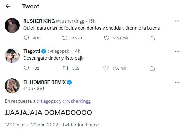 Tiago PZK comentó el posteo de Rusherking