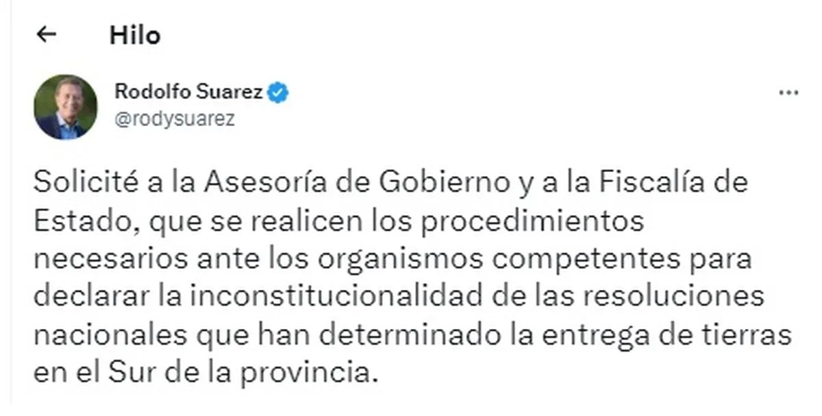 Rodolfo Suarez a través de Twitter