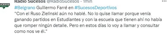 Guillermo Farré, su Belgrano y un maestro: El Ruso.