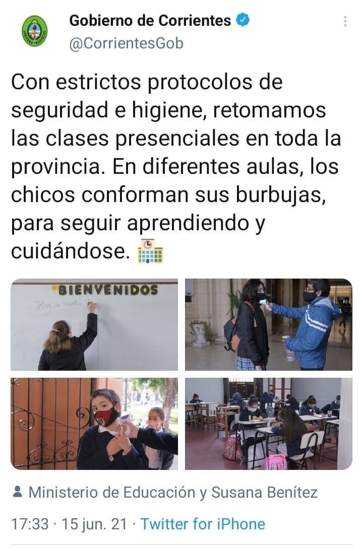 El 15 de junio regresó la presencialidad a las escuelas correntinas, estuvo suspendido desde el 20 de mayo.