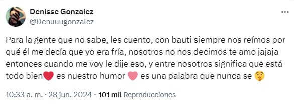 La palabra de Denisse sobre su reproche a Bautista, tras la boda en Gran Hermano 2024