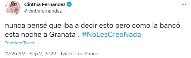 Cinthia Fernández apoyó los dichos de Amalia Granata.