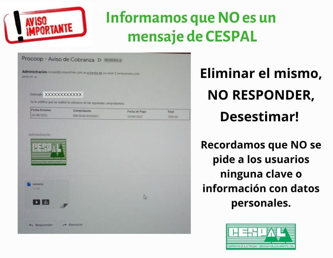 Mail falso enviado en nombre de CESPAL