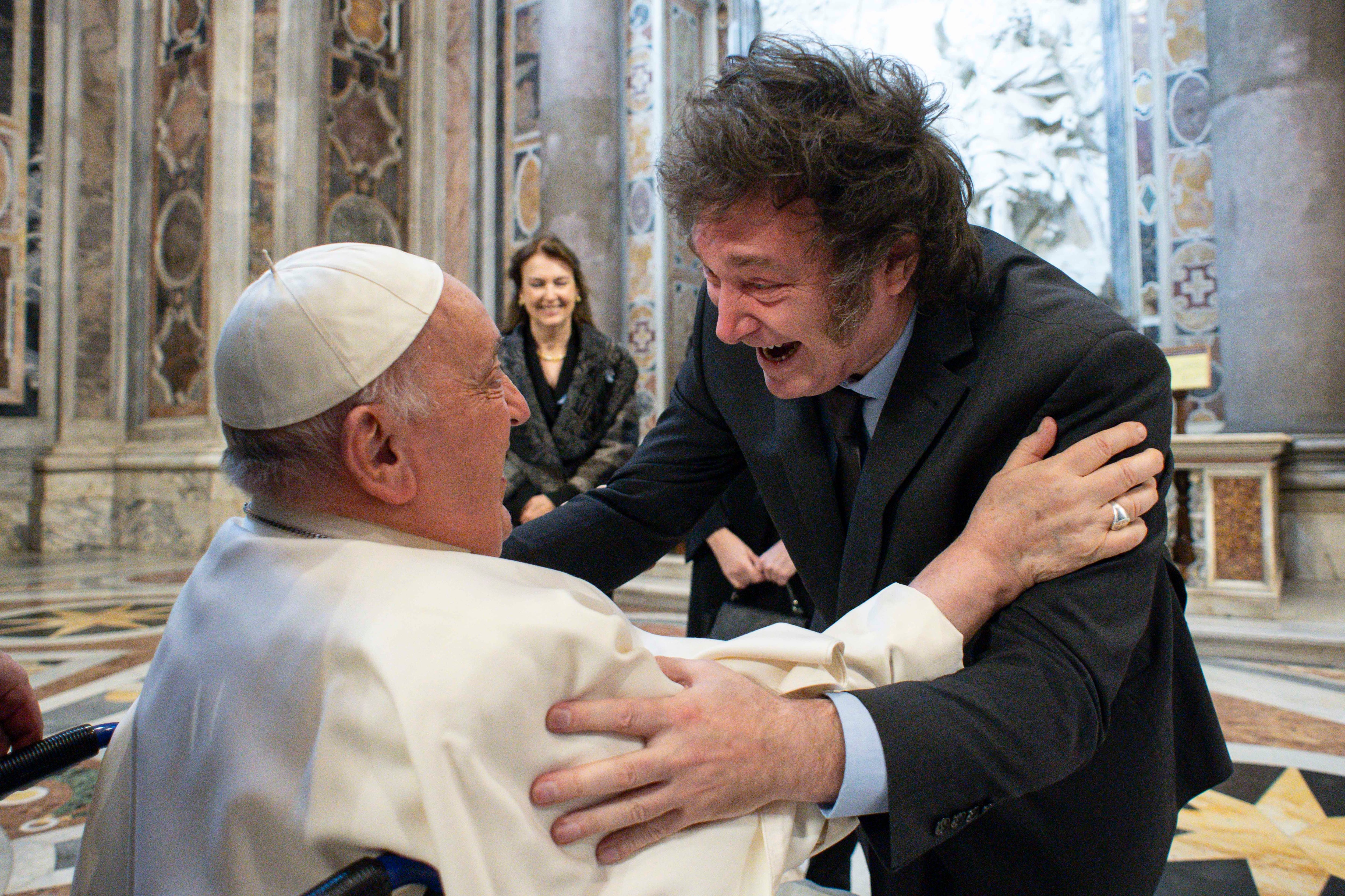 Javier Milei en su paso por Italia. (Vatican Media via AP, HO)