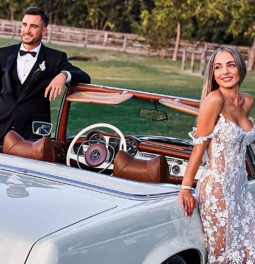 Nicolás Tagliafico y Caro Calvagni y su look para la boda.