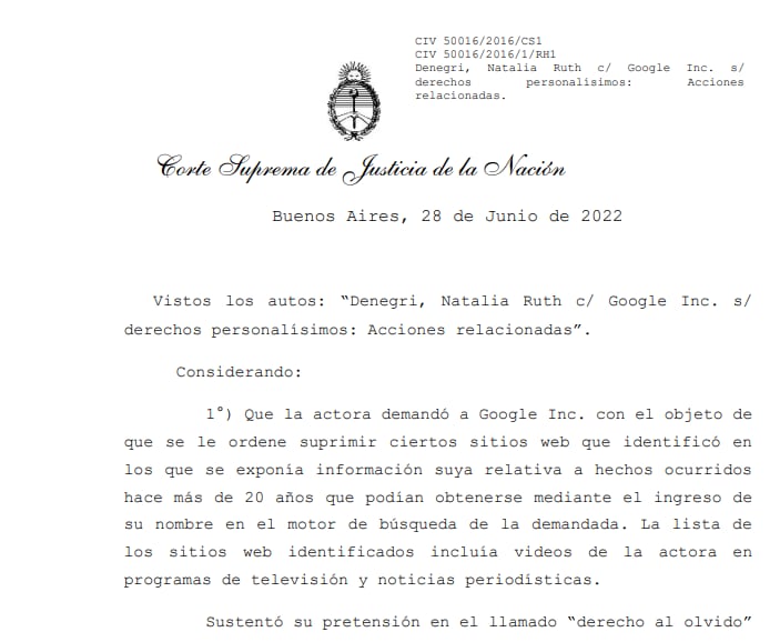 La Corte Suprema falló en contra de Natalia Denegri.