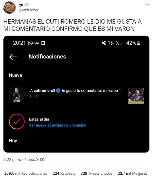 El tuit mostrando el comentario "likeado" se hizo viral.