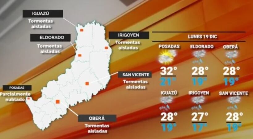 Lunes con jornada cálida y probabilidad de precipitaciones en Misiones.