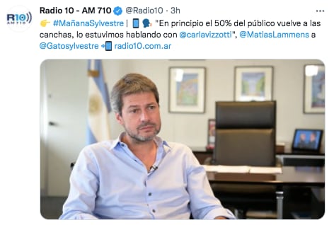 Matías Lammens confirmó que "la primera etapa será con el 50% del aforo".