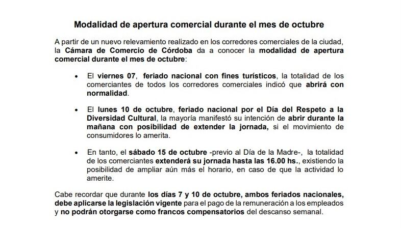 Comunicado oficial de la CCC sobre la atención al público este fin de semana largo.