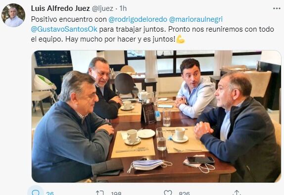 Luis Juez y Rodrigo De Loredo, ganadores de la interna, se reunieron con con Negri-Santos.