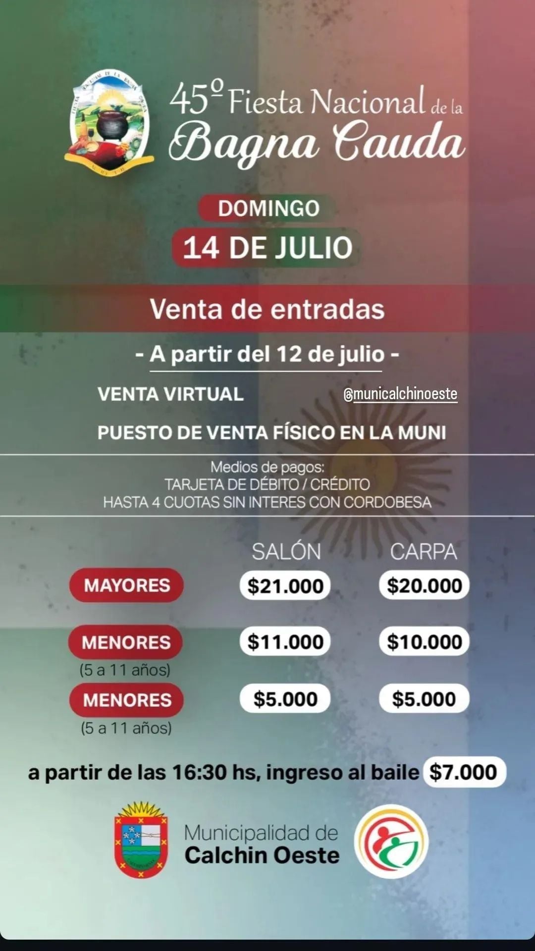 Precio de las entradas para la fiesta en Calchín Oeste.