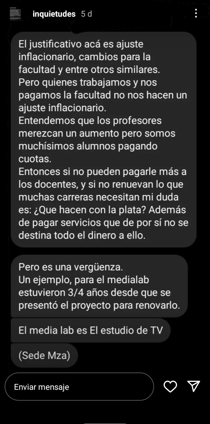 Reclamo de los estudiantes de la Universidad Maza.