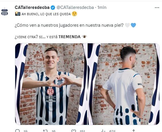 Federico Girotti y Francisco Pizzini, dos de los modelos para las nuevas camisetas de Talleres.