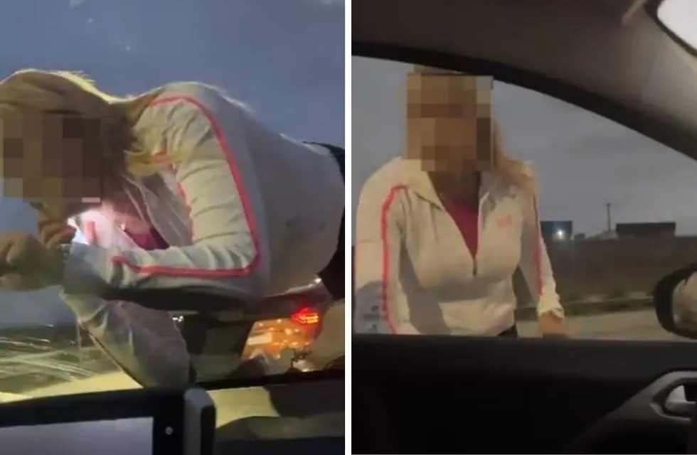 La mujer se subió dos veces al capot.