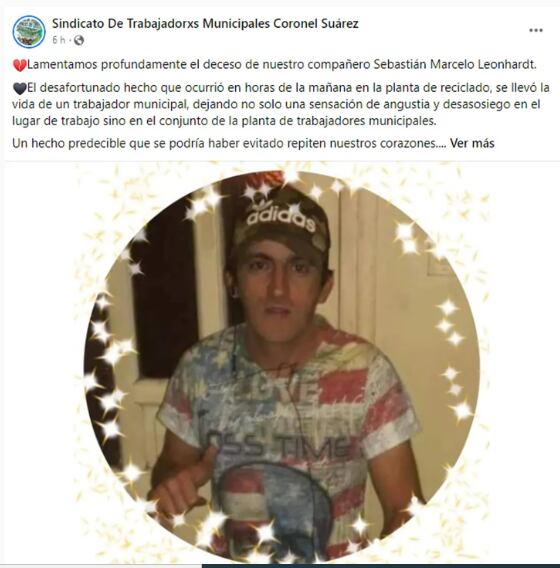 La despedida del Sindicato de Trabajadores Municipales de Coronel Suárez para con su compañero muerto.