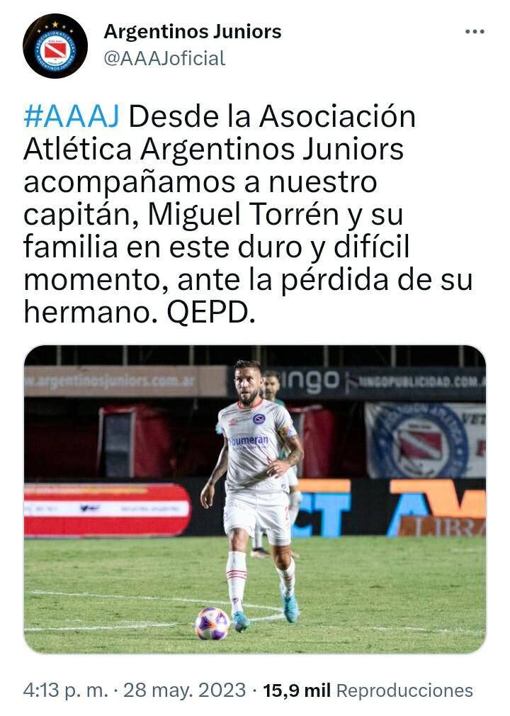 Torrén no viajó al partido con Talleres porque está lesionado.