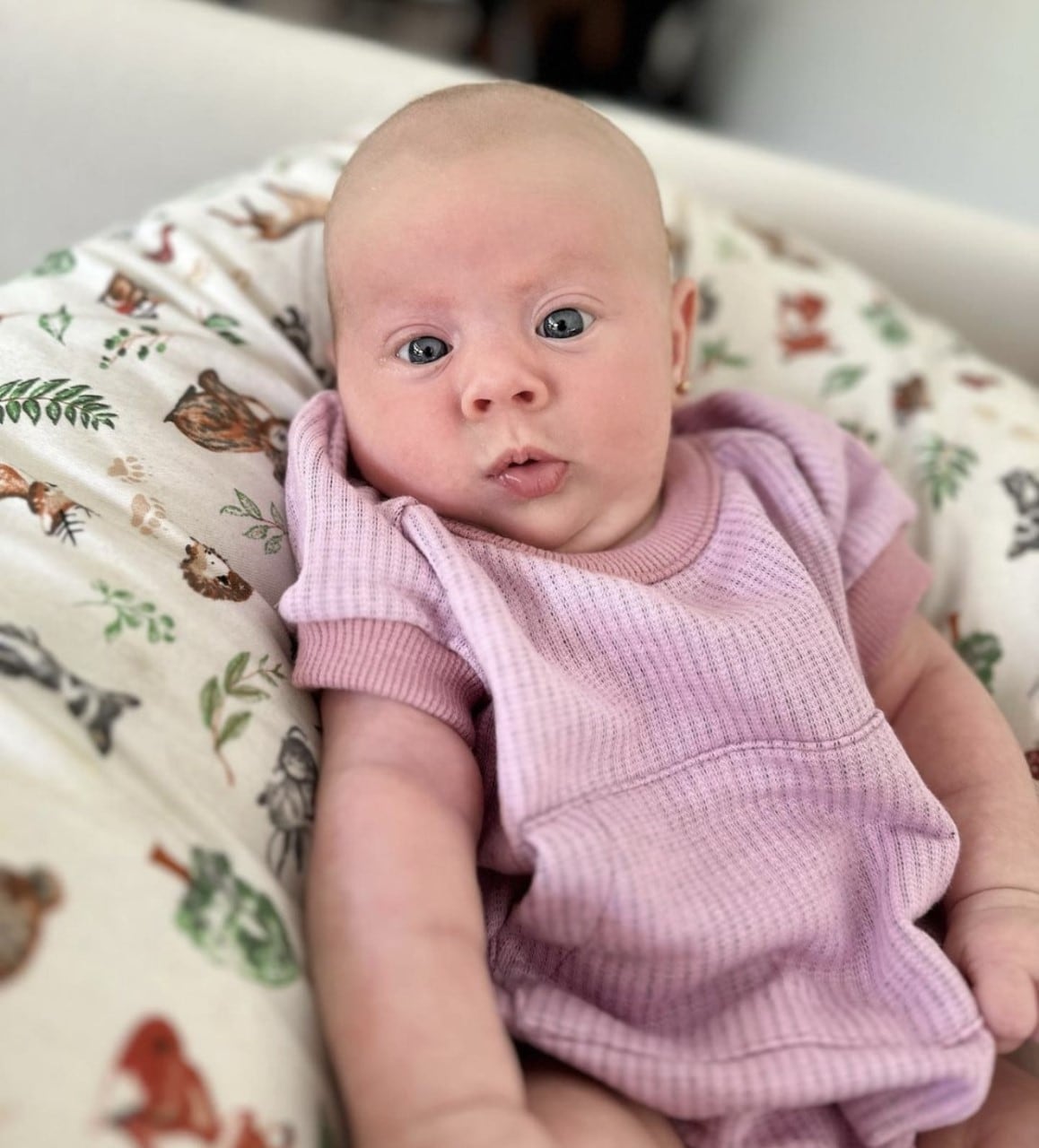 Alfonsina lució un vestido de algodón en tono magenta.