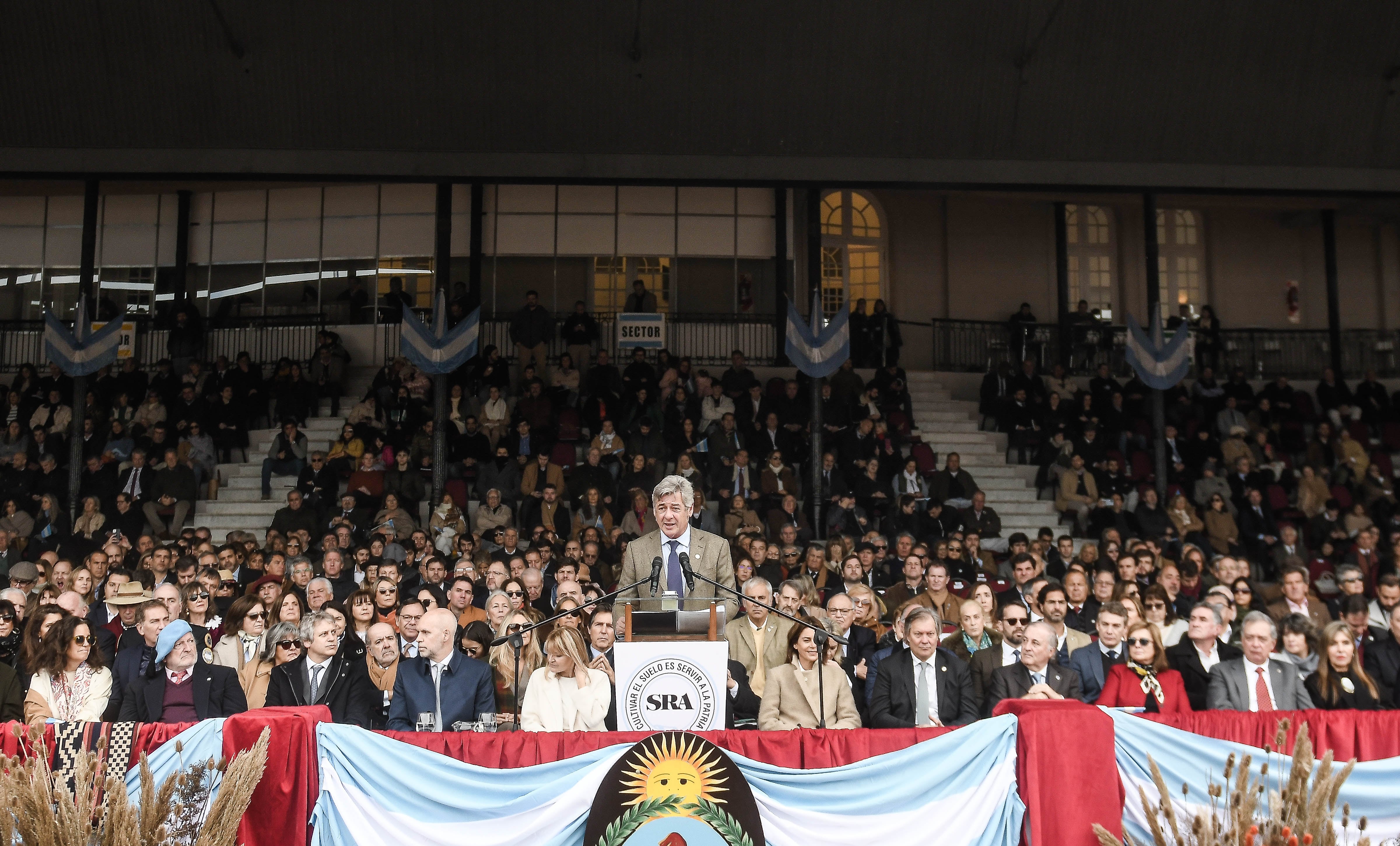 Nicolás Pino, presidente de La Rural, durante el acto de inauguración.
Foto: Federico López Claro.