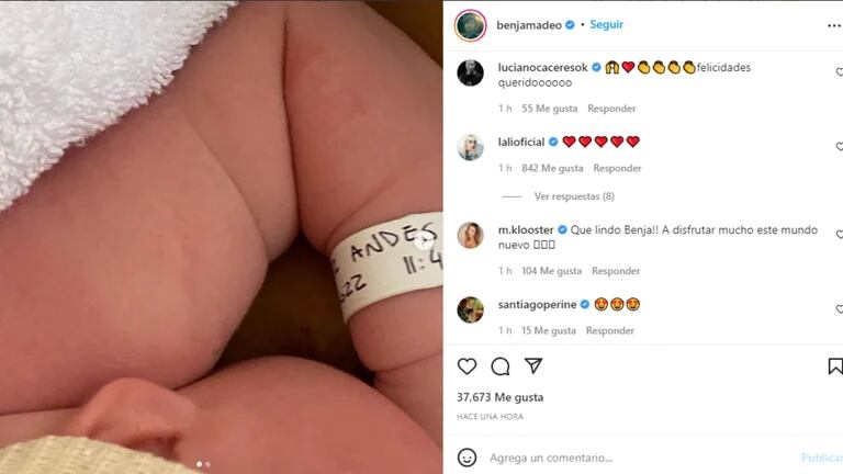 Benjamín Amadeo fue papá de Andes y Lali Espósito reaccionó a la primera foto de la niña