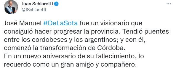 El gobernador Juan Schiaretti lo recordó con un emotivo mensaje.