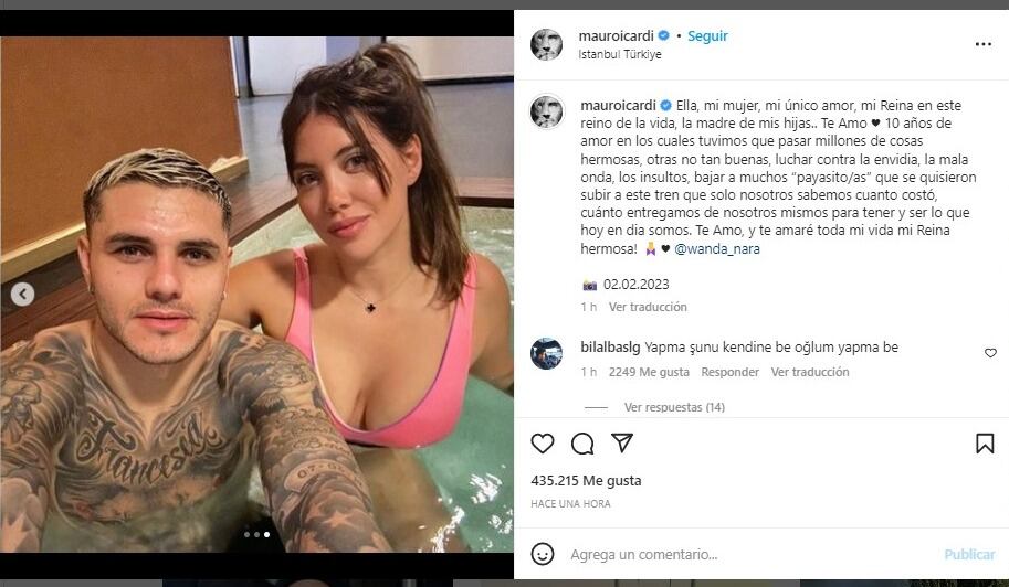 Mauro Icardi y Wanda Nara festejan una década de puro amor.