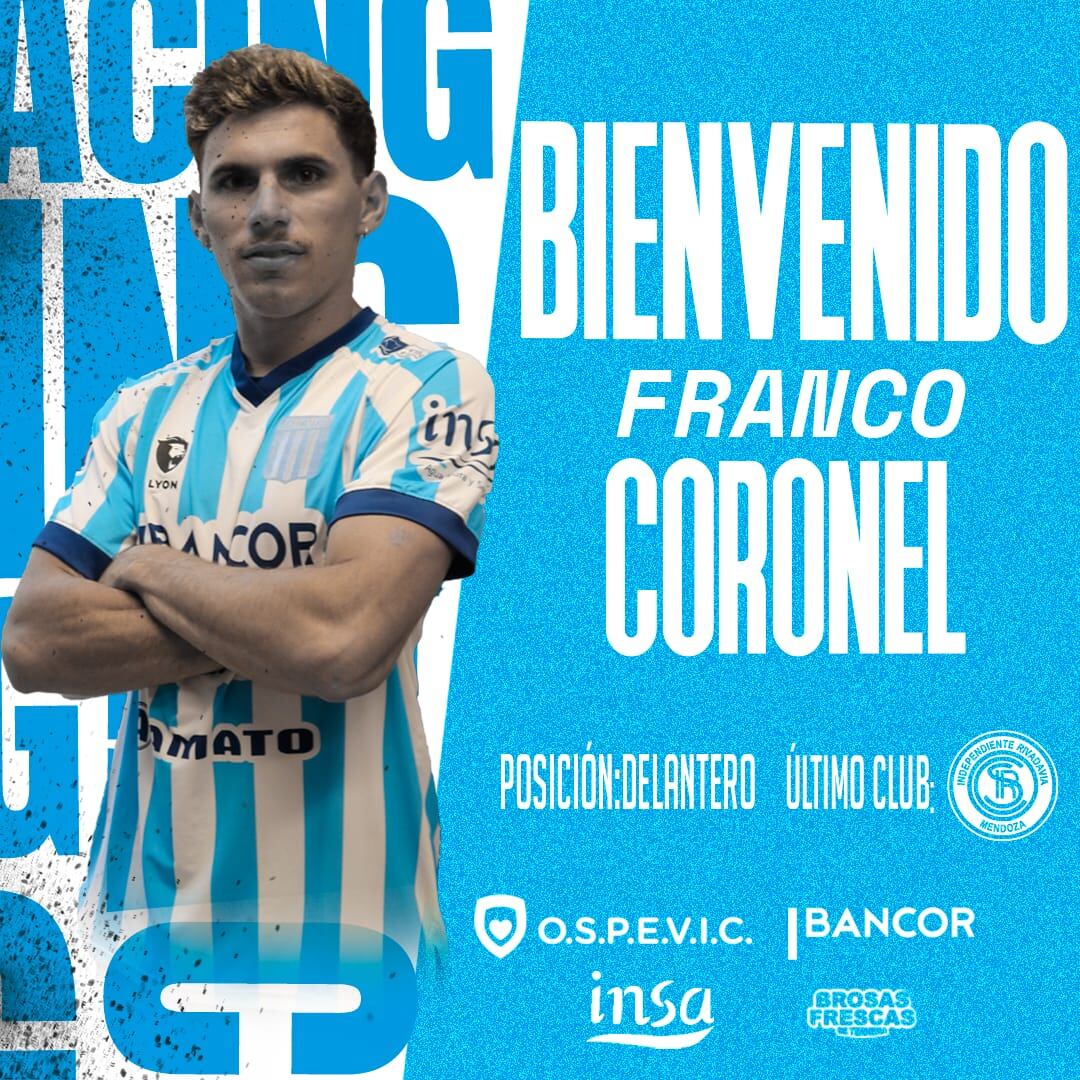 El anuncio oficial de la llegada de Franco Coronel a Racing de Nueva Italia