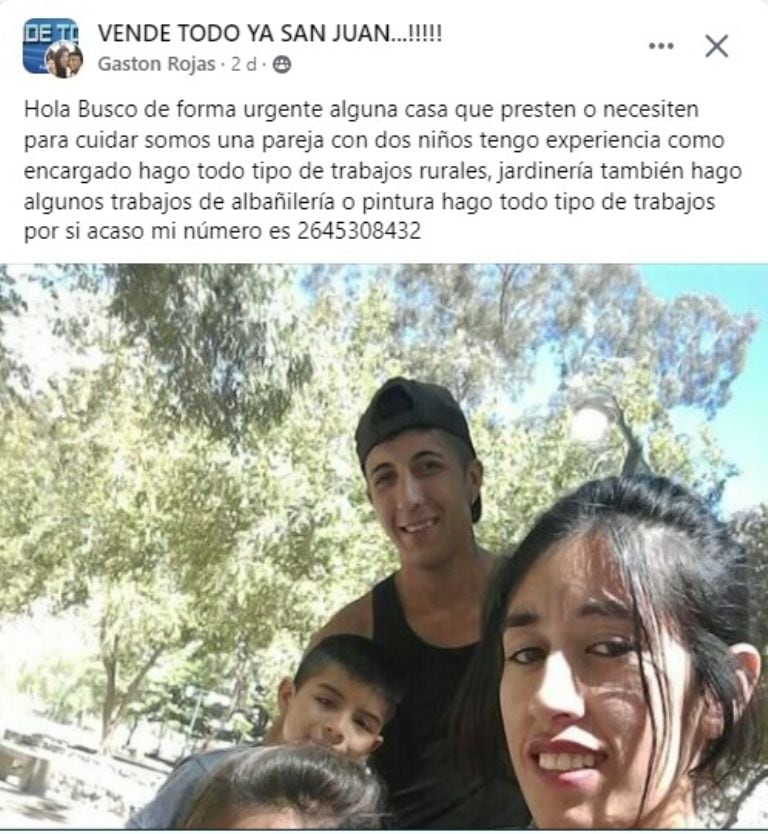 Un joven publicó que necesitaba un techo y trabajo, y la comunidad sanjuanina se lo concedió.