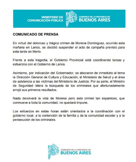 El comunicado por Twitter confirmando la suspensión del cierre de su campaña en el conurbano.