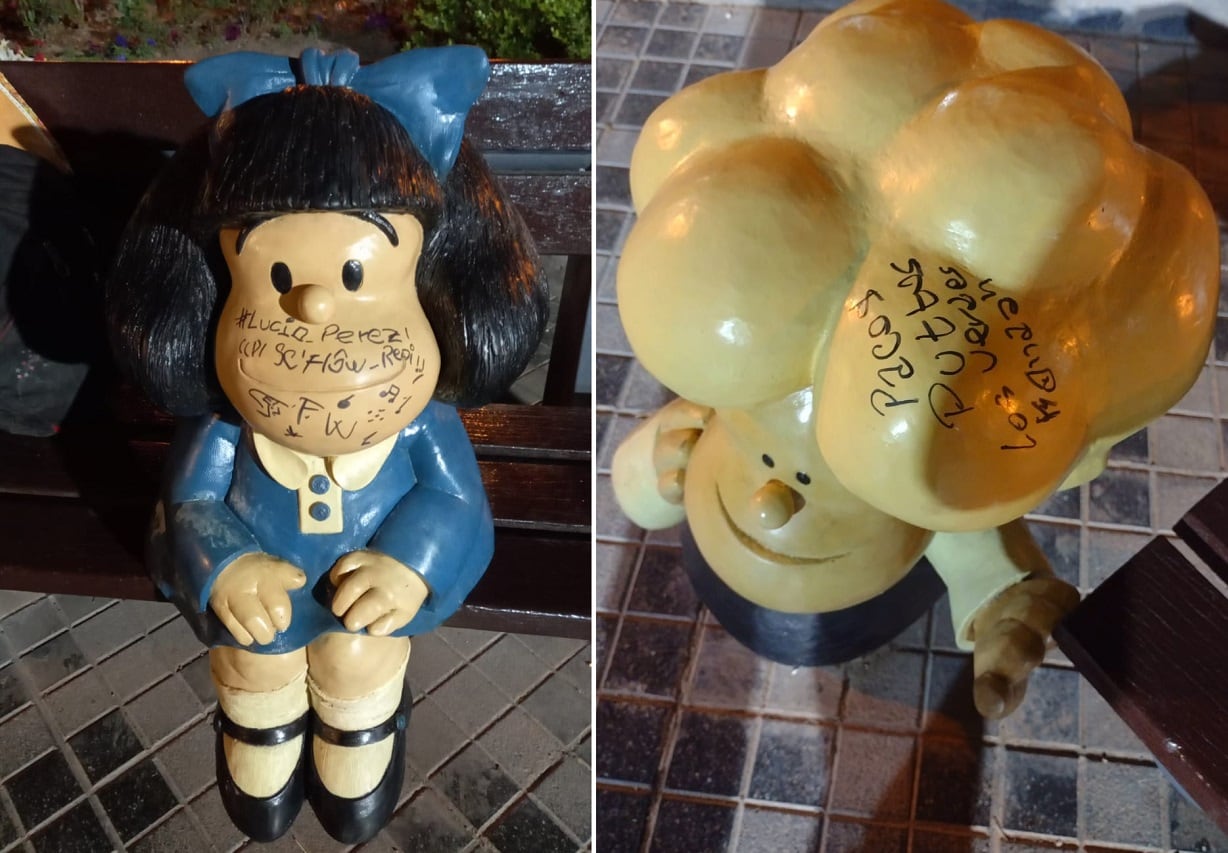 Vándalos arruinaron las esculturas de Mafalda y sus amigos en calle Arístides Villanueva