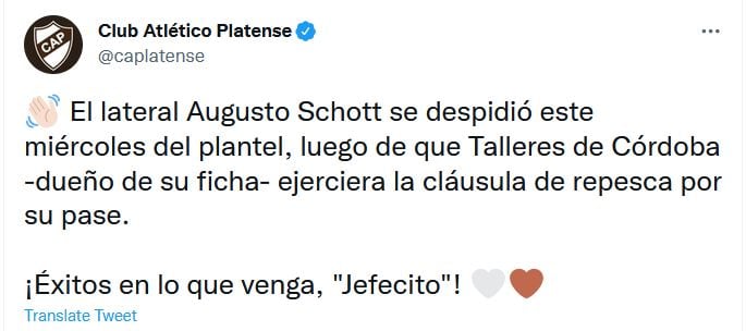 Despedida de Platense para Augusto Schott