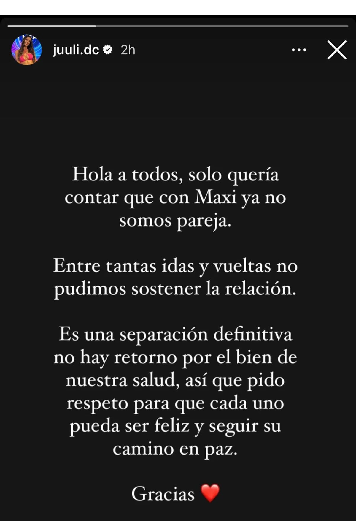 Juliana Díaz anunció que no está más de novia con el cordobés de Gran Hermano